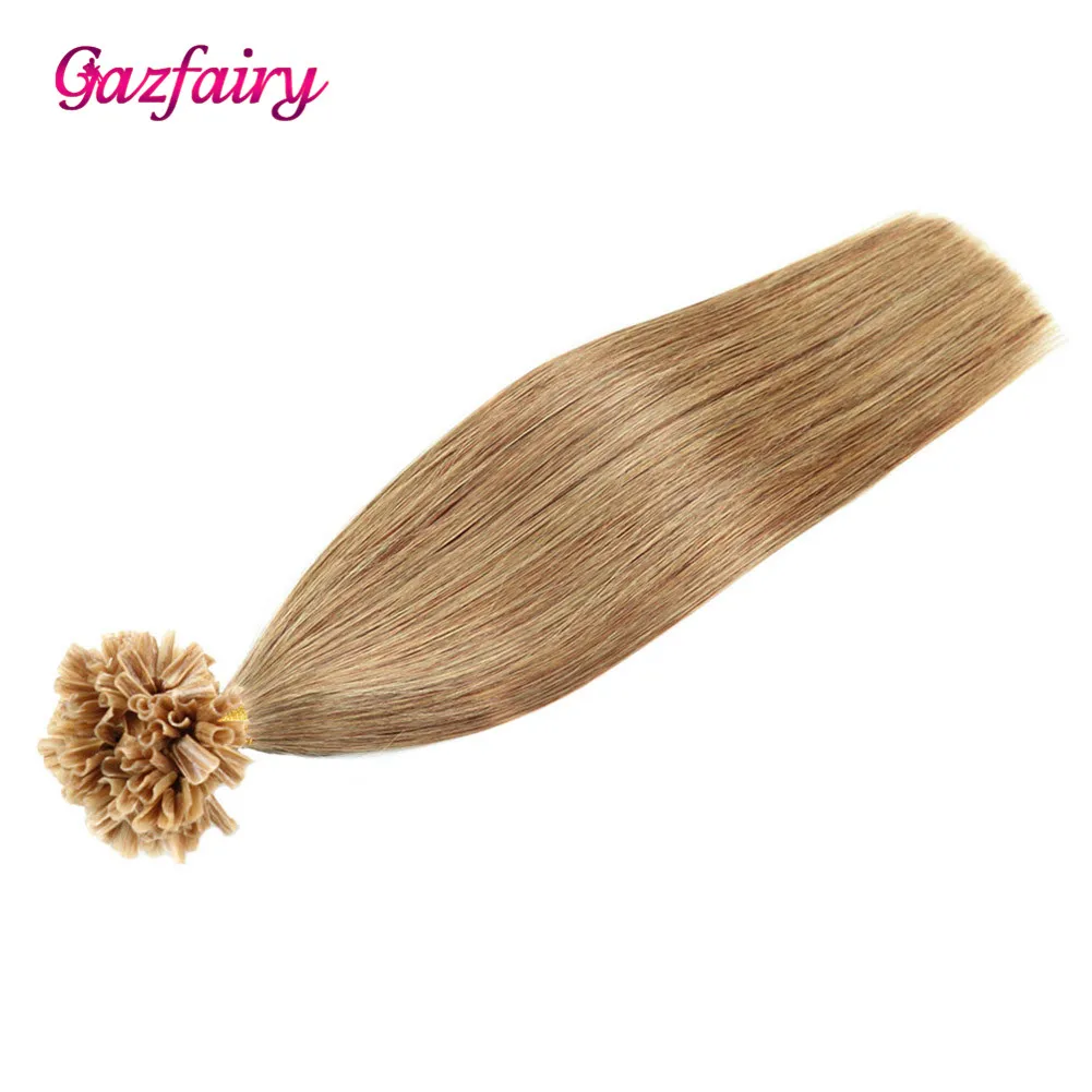 Gazfairy, волосы remy, u-образные накладные волосы, натуральный цвет, 20 дюймов, 1 г/локон, 100 г, Remy Fusion, человеческие волосы кератин, Предварительно Связанные u-образные накладные волосы