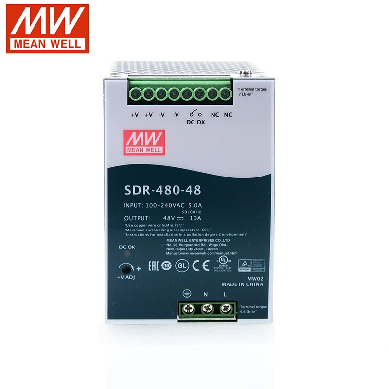 MEAN WELL SDR 480 DC24V 48V 480W высокая мощность и эффективность Один выход с PFC Функция