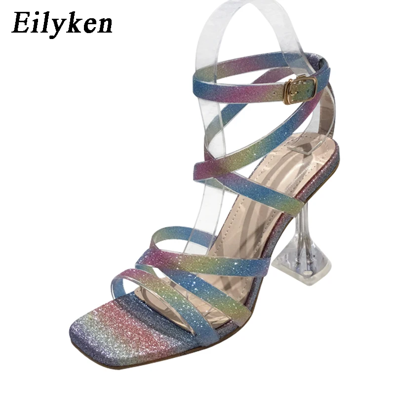 Eilyken/Элегантные модельные туфли с ремешком на щиколотке и пряжкой на щиколотке из прозрачного ПВХ неонового цвета; Летние босоножки на высоком каблуке