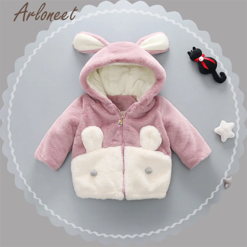 ARLONEET пальто теплое зимнее плотное пальто для маленьких девочек хлопковый плащ верхняя одежда с капюшоном и рисунком кролика Детское пальто с карманами верхняя одежда для девочек
