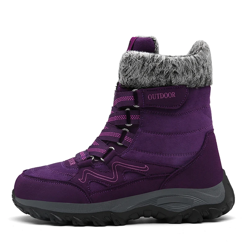 Purple ALCUBIEREE/зимние женские сапоги до середины икры; женские уличные Нескользящие зимние ботинки для пеших прогулок; женские короткие плюшевые теплые ботинки в стиле «ледовцы» - Цвет: Purple