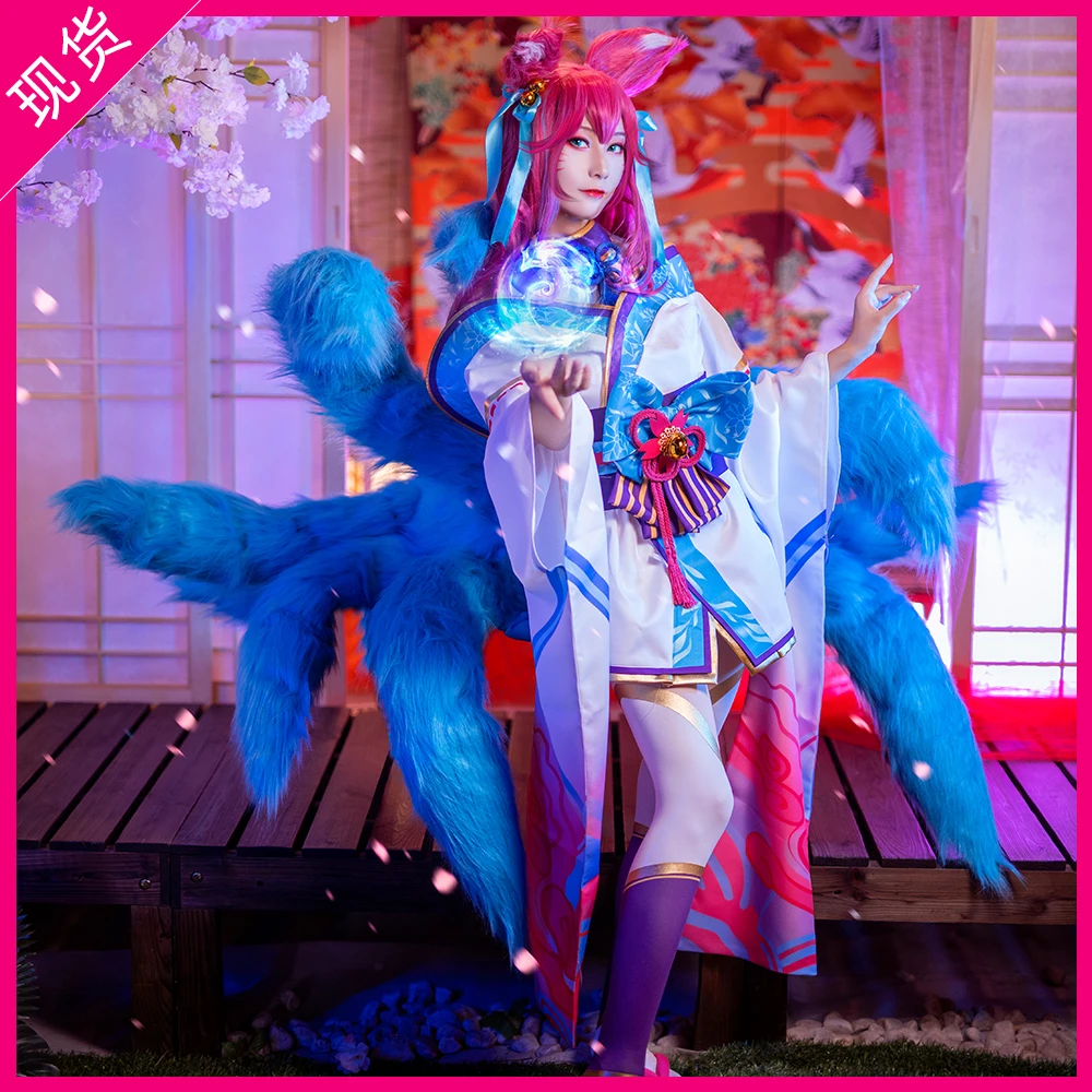 

Game Spirit Blossom Ahri Cosplay Costume Kimono Women Halloween Dress