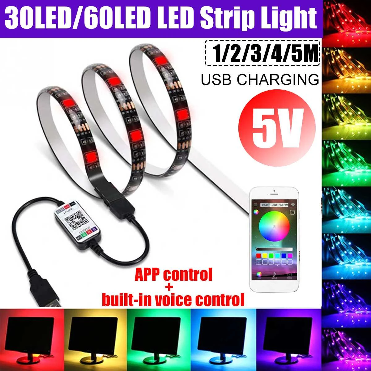 1-30 m Bande LED Strip flexible RGB Lumière Ruban 5050 SMD 60 led/m livré ss 48h 1-30 m Bande LED Strip flexible RGB Lumière Ruban 5050 SMD 60 led/m livré ss 48h
