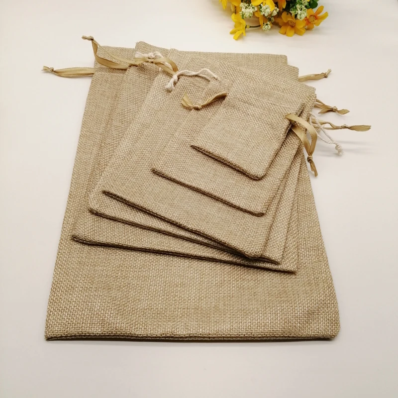 50pcs Jute Zak Jute Linen Drawstring Bag Gift Bag Jutte Zakjes Diy Handmade Jute Bag Pack Christmas Party Wedding Jewelry Pouch