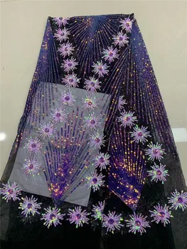 

Latest purple Embroidered African Guipure French Lace Fabric With sequins African French Net Lace fabric FYAN317