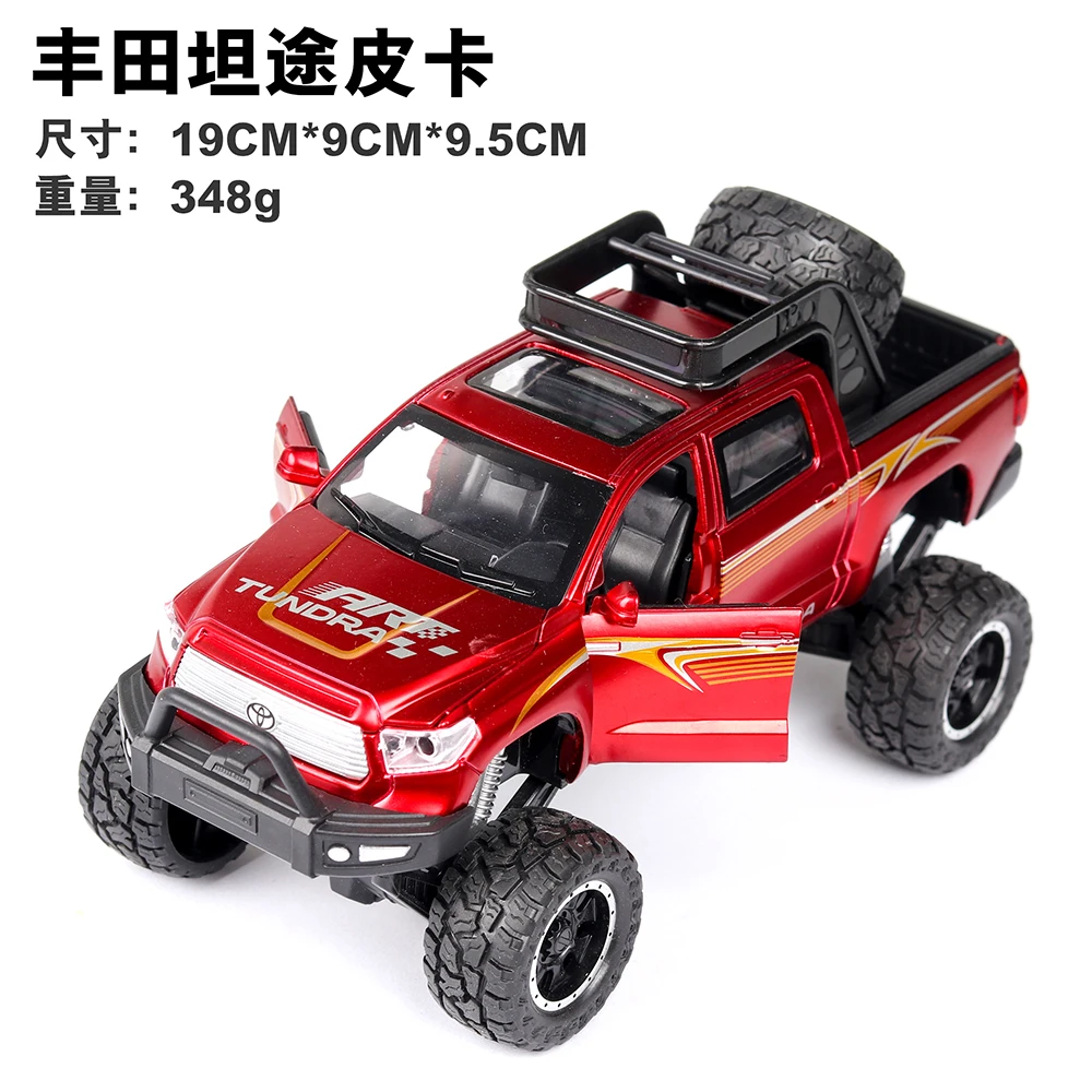 Red no box 1:32, новинка, Toyota Tundra, внедорожник, большое колесо, литье под давлением, игрушечный автомобиль, модель автомобиля, металлический, со звуком и светильник, оттягивающийся, игрушечный автомобиль thomas - Цвет: Red no box
