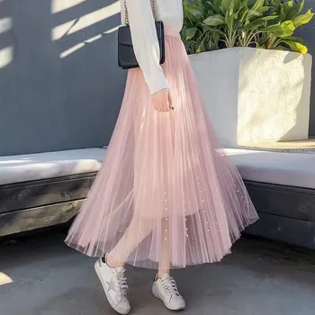 

Women Mesh Tutu A-line Skirt Tulle Mesh Party Casual OL Fashion Korean Style Skirt 2020 Fashion