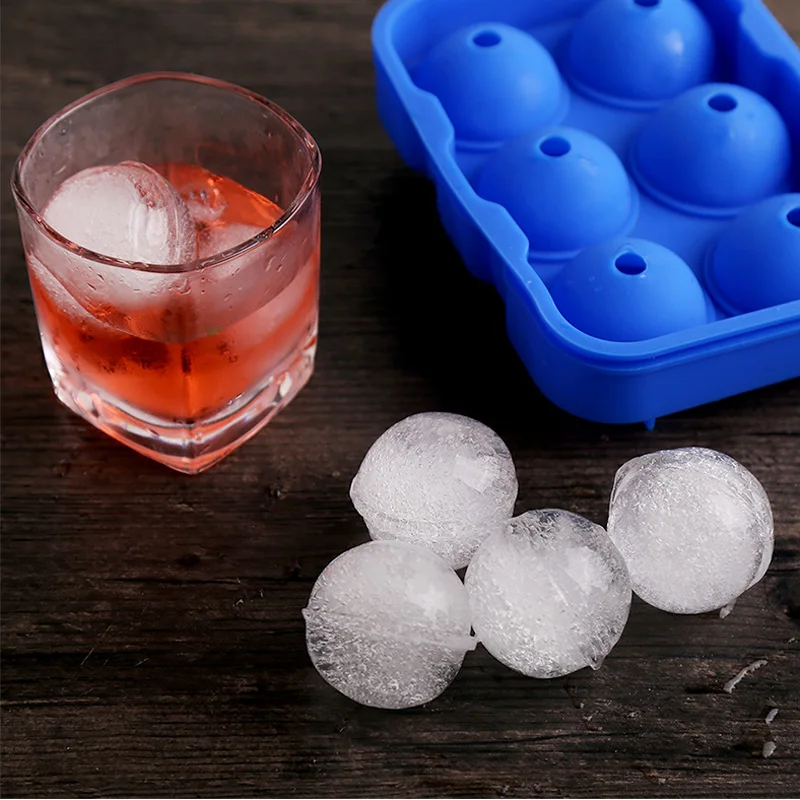 Large Round Ice Ball Maker 6 Holes Silicone Ice Cube Tray Mold Bar Party Whiskey Ice Mold Silicone Sphere shaped Ice Cube Maker (6)