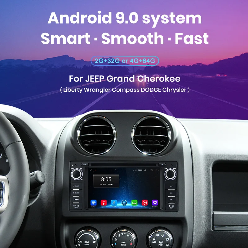 Junsun Android 9,0 4G+ 64G DSP Автомобильный мультимедийный радио плеер для Jeep Cherokee Grand Compass Wrangler gps навигация 1Din DVD