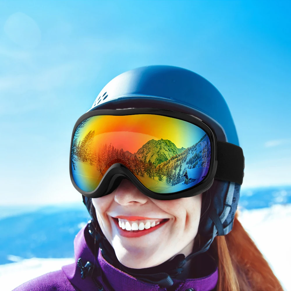 Лыжные очки красочные линзы Зимние виды спорта Сноуборд очки Анти-туман УФ Защита Дети Лыжный Спорт маска лыжные очки D30