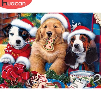 

HUACAN5D DIY Diamond Painting Dog Full Drill Picture Rhinestone Diamond Embroidery Animals Mosaic Cartoon Christmas Decoration