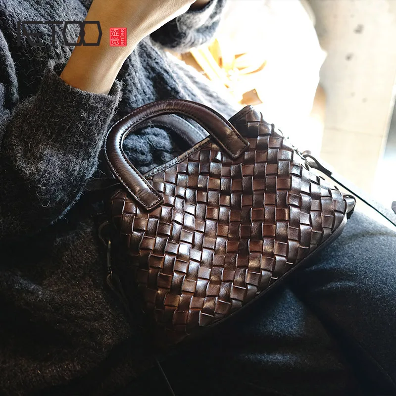 AETOO Head cowhide literature and art retro weaving small square bag, leather shoulder slant carry female bag