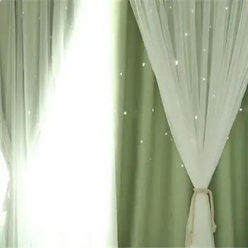 

Double-Layer Gauze Stars Curtains Hollowed Out Shading Starry Modern Bedroom Nordic Style Decorative Bay Window Curtain