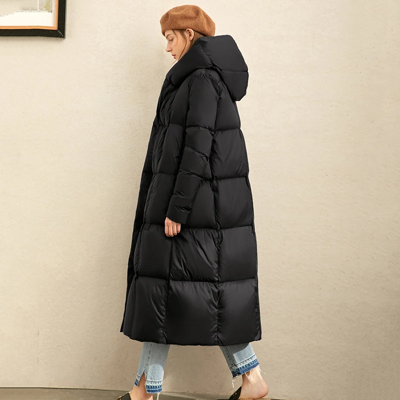 Модное Белое Женское пуховое пальто, новое зимнее теплое пальто с капюшоном, Женское пальто, толстая Свободная куртка-парка, женские топы WM167 - Цвет: black