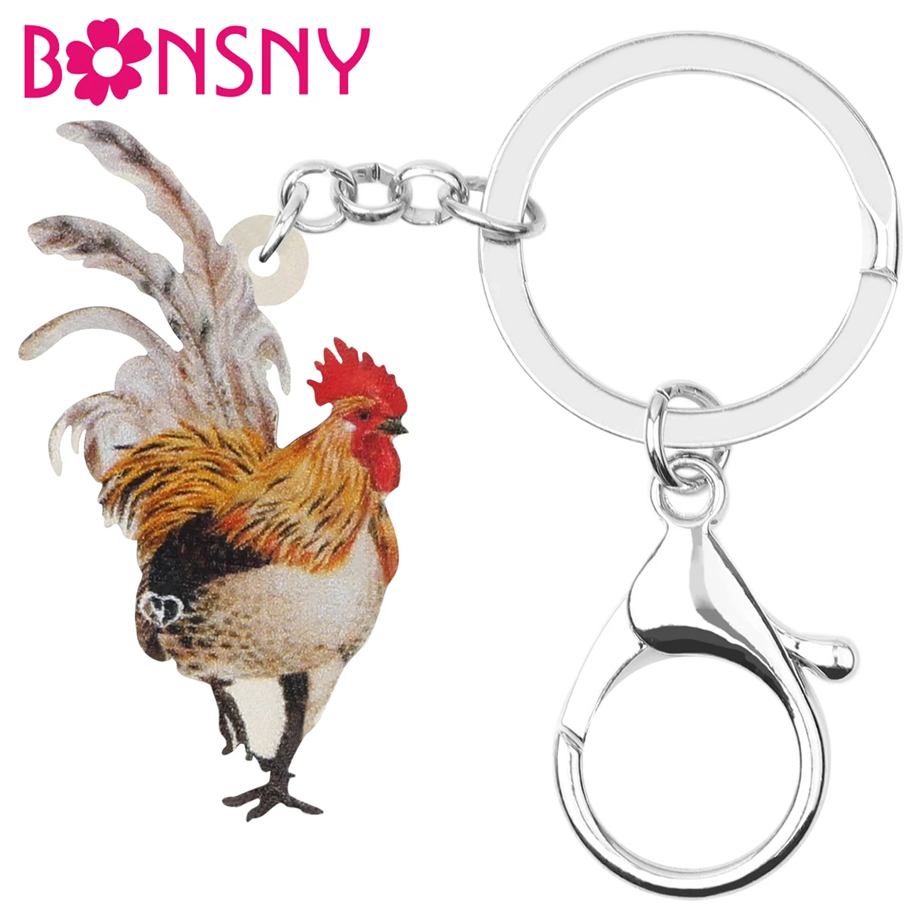 Bonsny Acrylic Cock Chicken Rooster Keychains Keyring Farm Animal Key