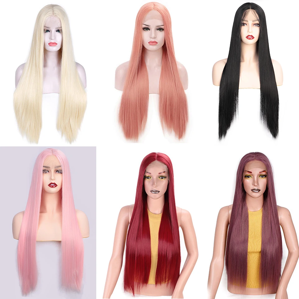 AISI BEAUTY 13*4 розовый цвет длинные прямые синтетические парики на кружеве для женщин блонд/Черный Косплей парики высокостойкое волокно