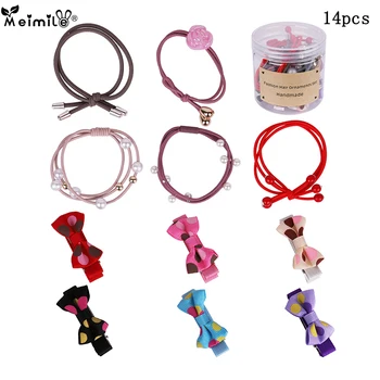 

14pcs Cute girls storage case hair clips rubber bands box baby safe elastic hair bands cartoon scrunchie hair accessories gifts
