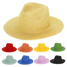 

Panama Hats Summer Beach Straw Women's Hat Unisex Flat Brim Solid Color Sun Cap For Ladies And Men Gorras Hombre