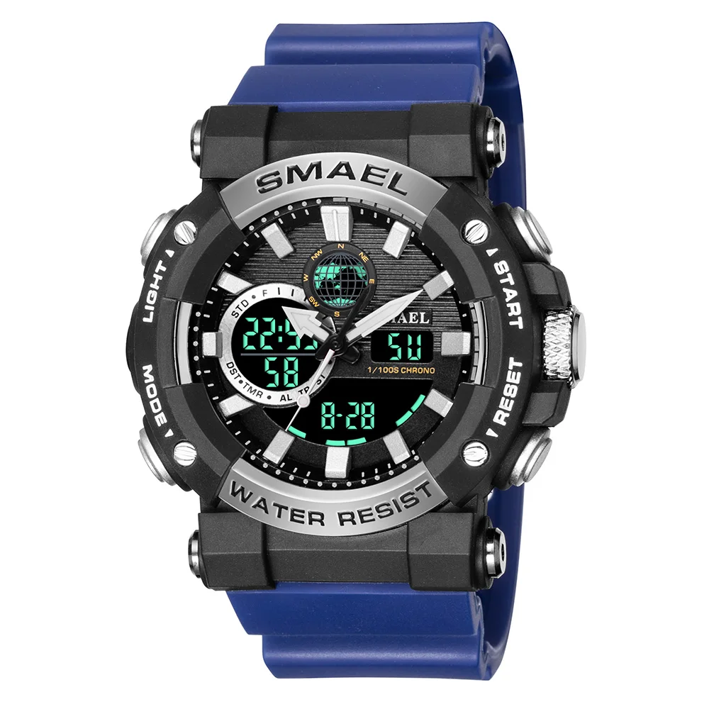SMAEL Military Watches Men Sport Watch Waterproof Wristwatch Stopwatch Alarm LED Light Digital Watches Men's Big Dial Clock 8048 