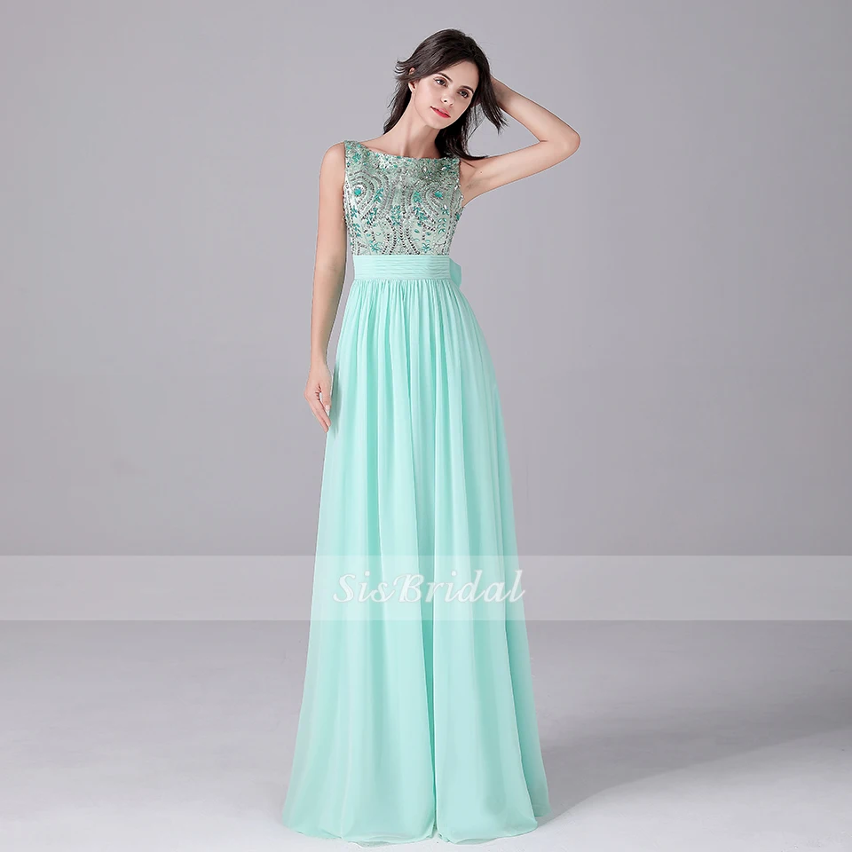 

A-Line Beteau Floor Length Chiffon Bridesmaid Dresses With Bow