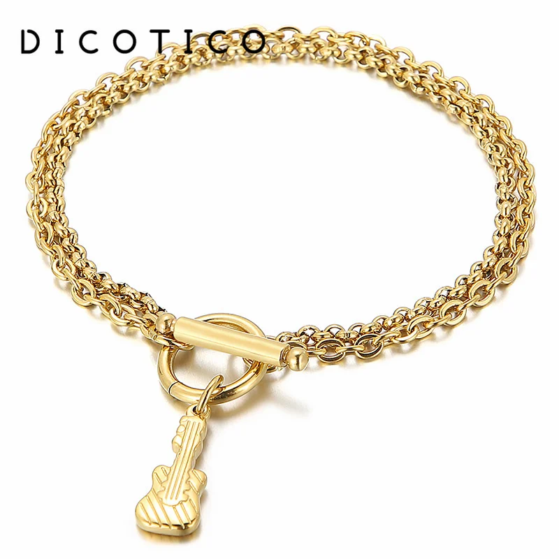 Dicotic женский гитарный браслет с двойной цепочкой золотой из нержавеющей стали