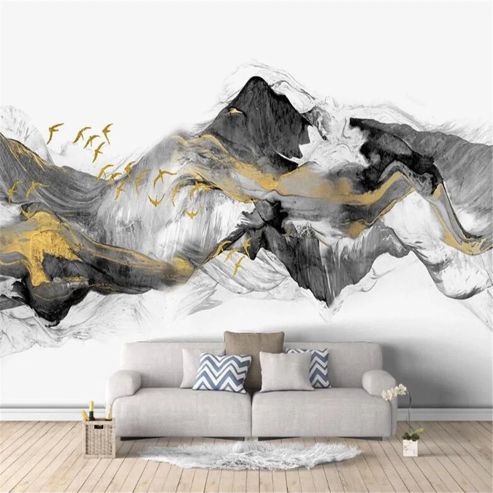 

Milofi custom wall wallpaper mural Asuka new Chinese style abstract golden ink landscape TV background wall