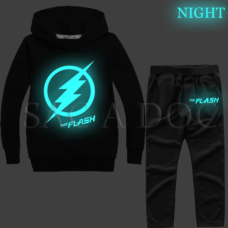 

Superhero Luminous Clothing Kids Baby Casual Sweatshirts Cotton Boys Girls Tracksuit Hoodies+Pants Sport 2pcs Autumn Winter Set