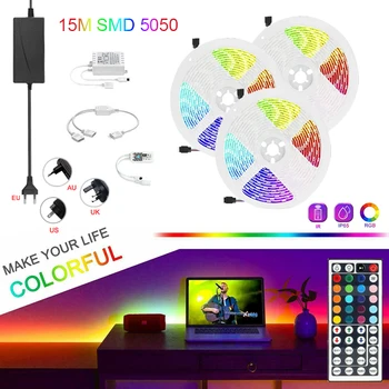 

5/10/15M LED Strip Light DC 12V 5050 SMD RGB 60Leds/M Waterproof 44key Remote Controller Tape Backlight Ribbon Decor
