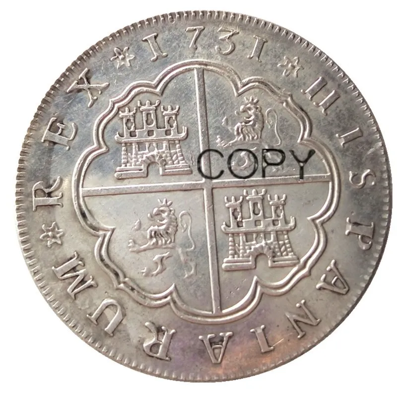 Испания 8 ресл 1731-1733 посеребренные копии монет