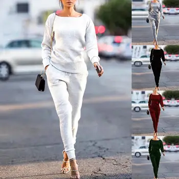 

Women Set O Neck Long Sleeve two piece set Women Sport Wear Running Tracksuit Casual Set