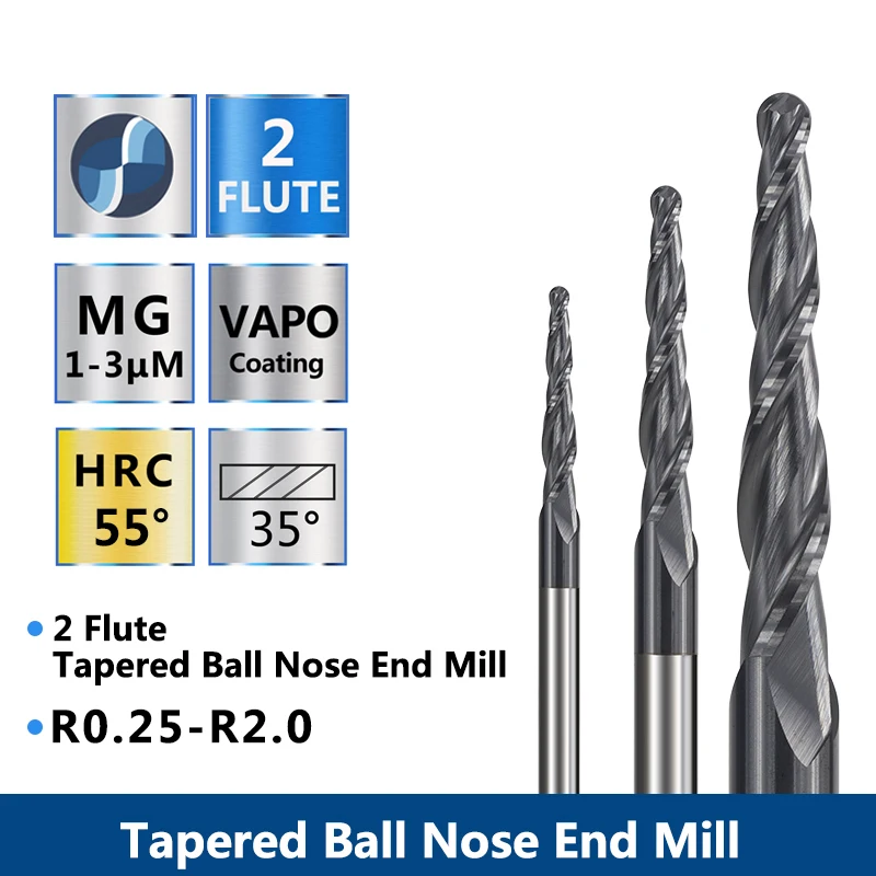 Details about   R0.25mm-1mm Tapered Ball Nose End Mill CNC Router Carving Drill Spiral Bit 1/8 