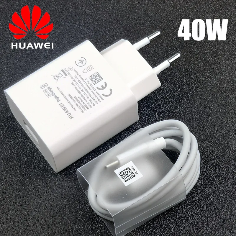 ЕС huawei P30 Pro быстрое зарядное устройство 40 Вт Supercharge quick charge 5A usb type c кабель для P20 mate 30x20 Nova 4 5 5t - Тип штекера: EU Charger and cable