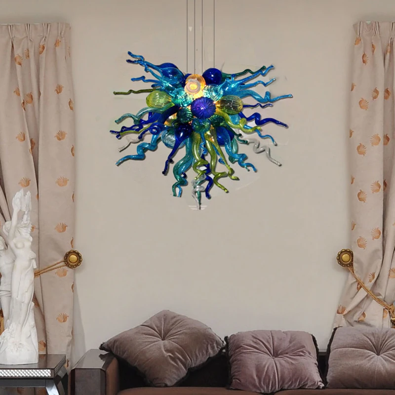 LR1094 Free Shipping UL/CE LED Bulb Green Blue Aqua Murano Glass Chihuly Art Western Style Chandelier Dinning Room Decor | Освещение