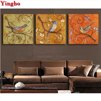 

Diy diamond embroidery animals full squareRound diamond painting Flower Bird 5D Rhinestone mosaic decoration triptych painting