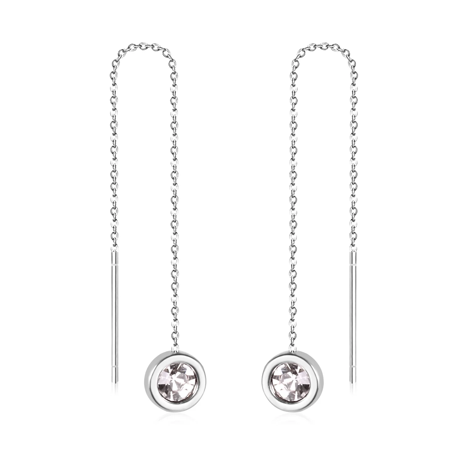 

LUXUKISSKIDS Silver Drop Round Zircon Tassel Earrings Long 316L Stainless Steel Dangle Jewelry Earring Set For Women Party Gift