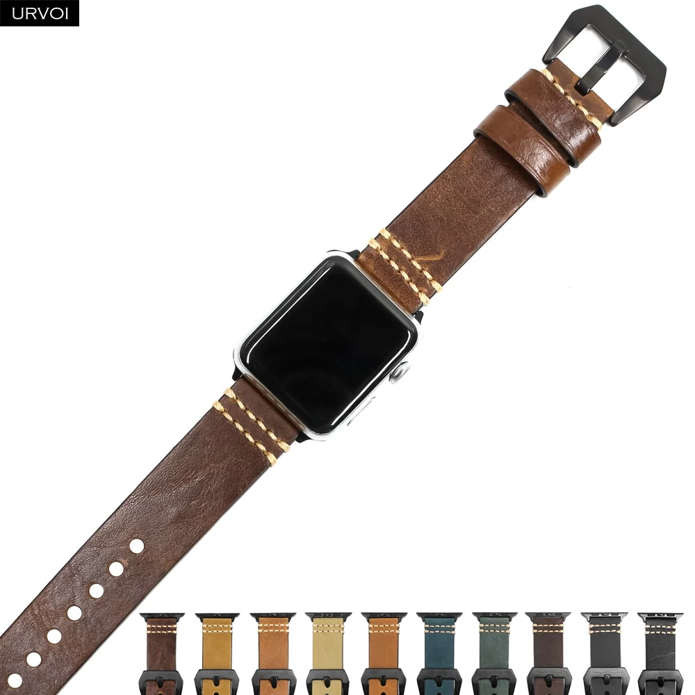 Ремешок URVOI для Apple Watch series 6 SE 5 4 3 2 1 матовый масляный кожаный браслет iWatch 40 44 мм V