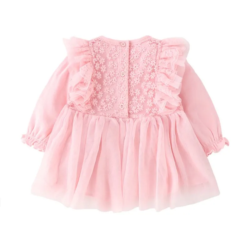 НОВЫЕ комплекты из 2 предметов с платьем для маленьких девочек, детские однотонные повседневные сетчатые платья с длинными рукавами и шляпой, Осеннее праздничное платье принцессы для 0-12 месяцев