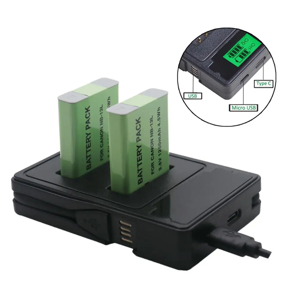 2 шт. NB-13L NB13L NB 13L 1250 мАч аккумуляторная батарея для камеры USB двойное зарядное устройство для камеры Canon G5X G7X G9X G7 X Mark II SX720 HS
