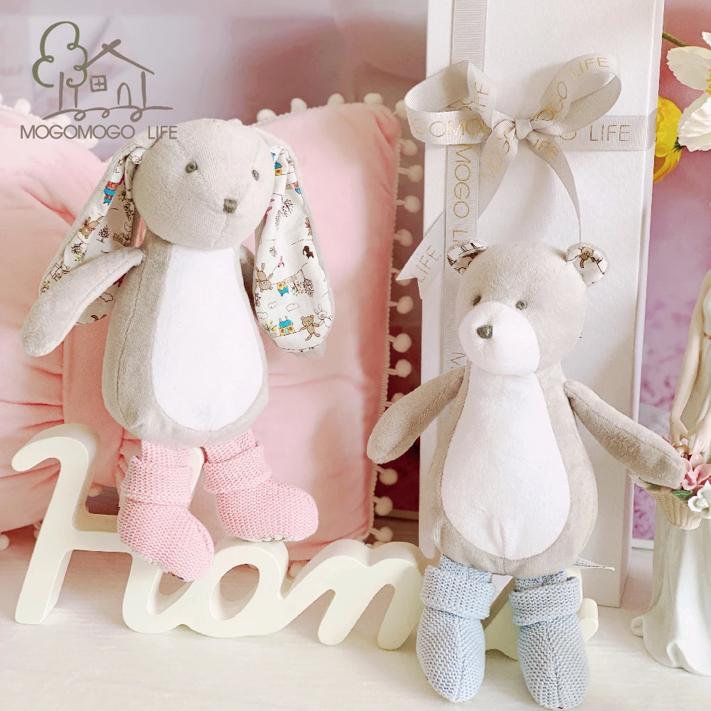 Luxury Hand-made 35cm High Quality Cute Gray Stuffed Bear Doll 100% Cotton Knit Eco Material Plush Toys for Gift Birthday