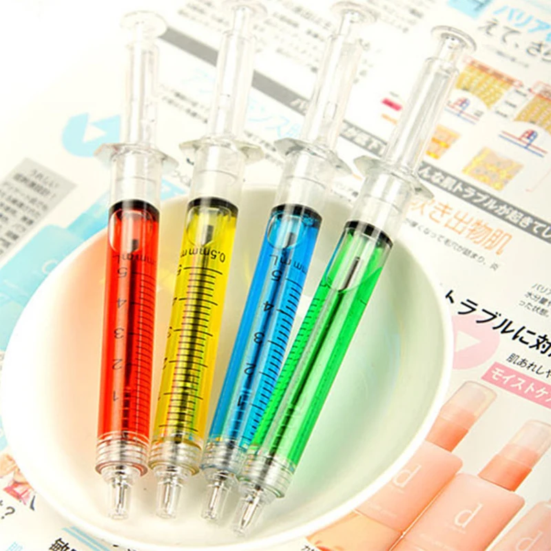 5pcs/lot Syringe Ballpoint Pen for School Kids Writing Supplies , Creative Syringe Pen