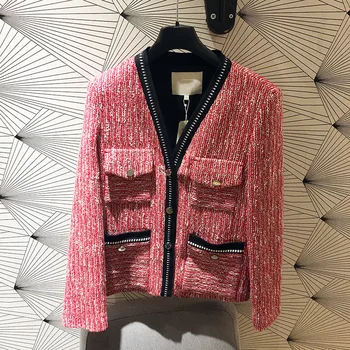

French Designer New Women Sweet V-neck Cardigan OL Pocket Long Sleeves Top Jacket 2020 Spring Autumn