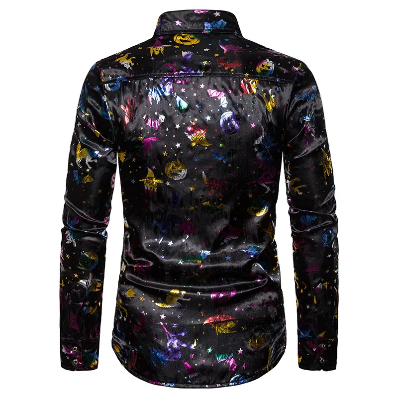 Мужская забавная Тыква Печать Хэллоуин рубашка Camisa Masculina осень новая черная рубашка с длинными рукавами мужские вечерние Косплей рубашка мужская