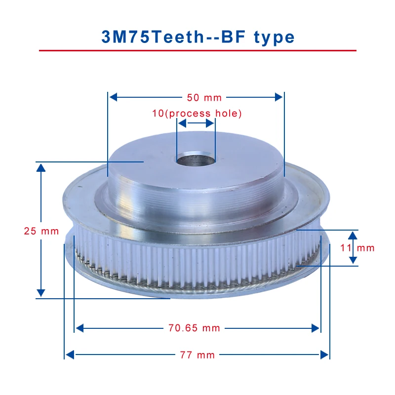 

Timing Pulley 3M75 Teeth BF type teeth pitch 3 mm process hole diameter 10mm slot width 11mm suitable for 10 mm timing belt