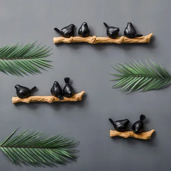 

Quality Simple Suspension3D Bird Resin Hook Clothing Store Living Room Creative Nordic Wall DIY Decoration Coat Rack 5 Colors