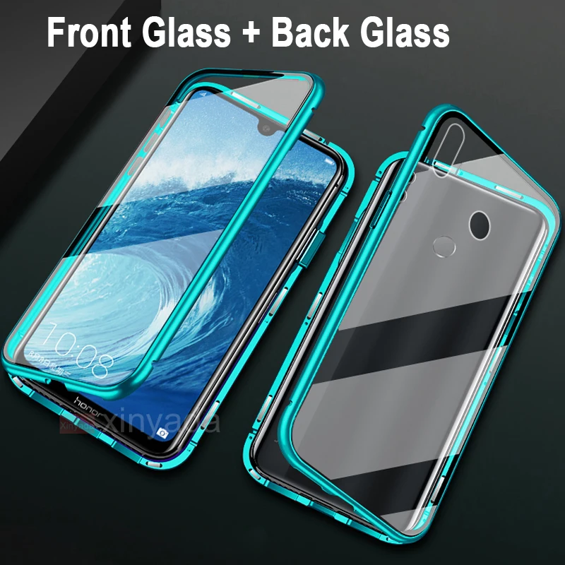 Full Body Flip Magnetic Case For huawei honor 8X Y9 2019 360 double sided Tempered Glass Cover Magnet Metal Bumper Coque | Мобильные