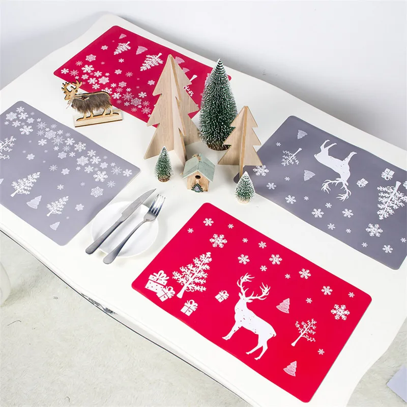 

12pcs/lot PVC Christmas Dining Table Decoration Christmas Tree Elk Snowflake Pattern Table Mat Cup Mat Placemat for Xmas