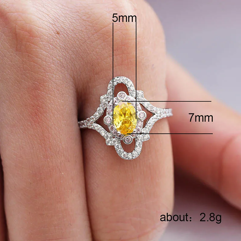 Bague Ringen, 925 пробы кольца, Желтый цитрин, овальный, 5*7 мм, форма, драгоценный камень, ювелирные изделия для женщин, девушек, вечерние, свадебные, Обручальные, подарок