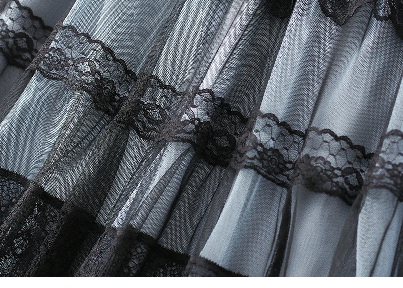 TIGENA אופנה תחרה טול ארוך חצאית נשים 2021 אביב קיץ אלגנטי קו גבוהה מותניים אמצע אורך רשת חצאית נקבה גבירותיי