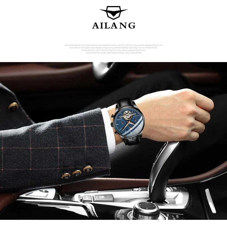 AILANG мужские часы с функциональным циферблатом, автоматические механические часы, Роскошные наручные часы для мужчин, черные, синие часы, Relogio Masculino