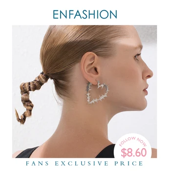 

ENFASHION Heart Wave Hoop Earrings For Women Accessories Gold Color Heartbeat Hoops Earings Fashion Jewelry Oorbellen E191126